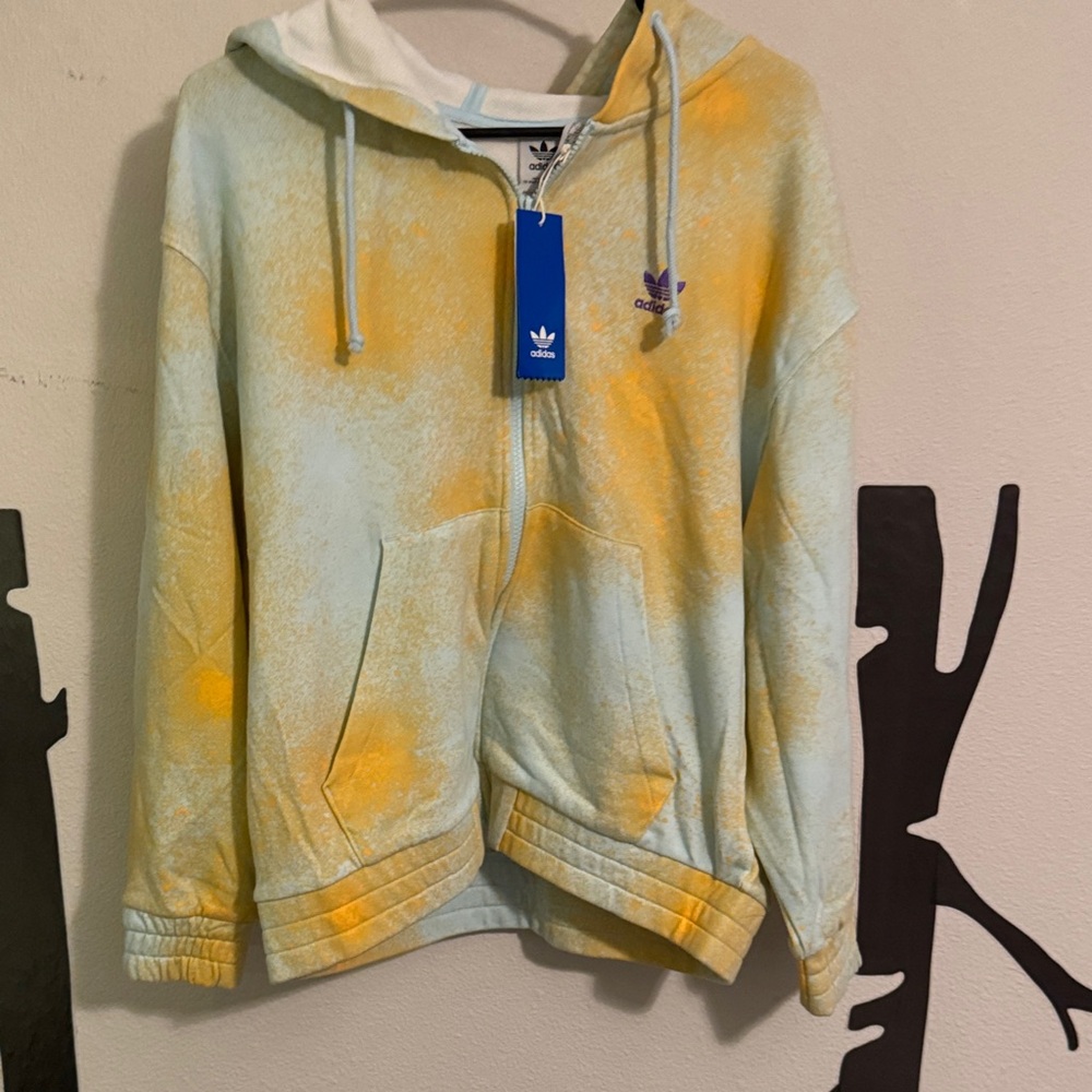 adidas Pastel Mint & Yellow Tie-Dye Zip Hoodie size Small